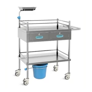Carro de curaciones de aluminio de 2 cajones más balde de plástico y jalador con ABS
